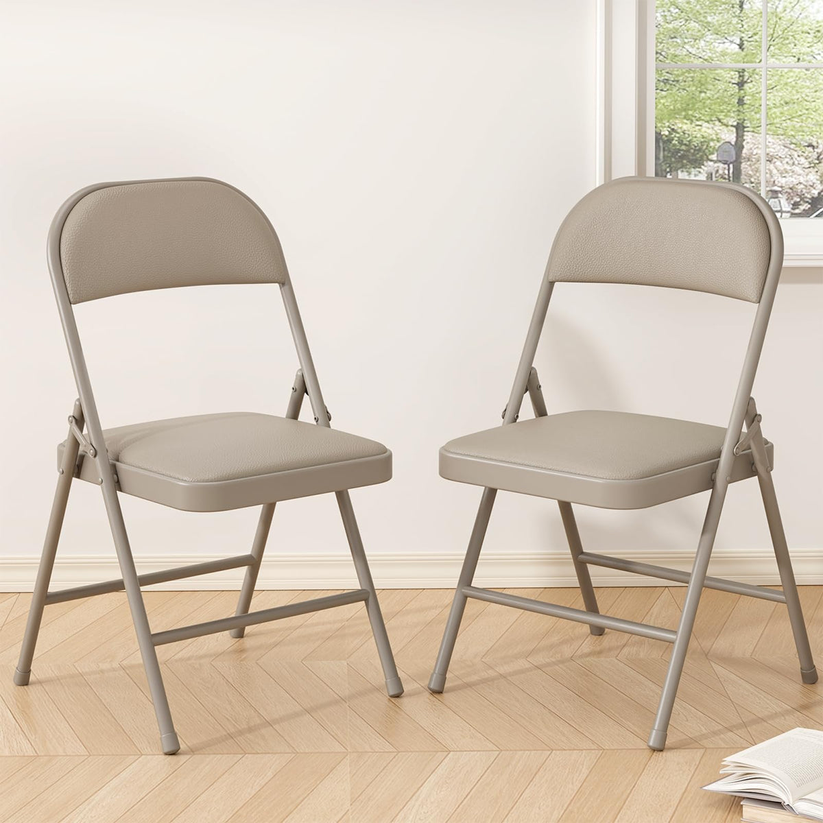 Folding Chairs 4 Pack,350 lbs Heavy Duty Metal Frame Folding Chairs with PU Leather Padded Seat,Ergonomic Portable Foldable Chair with Non-Slip Rubber Feet for Indoor Outdoor Wedding Patio Party,Black