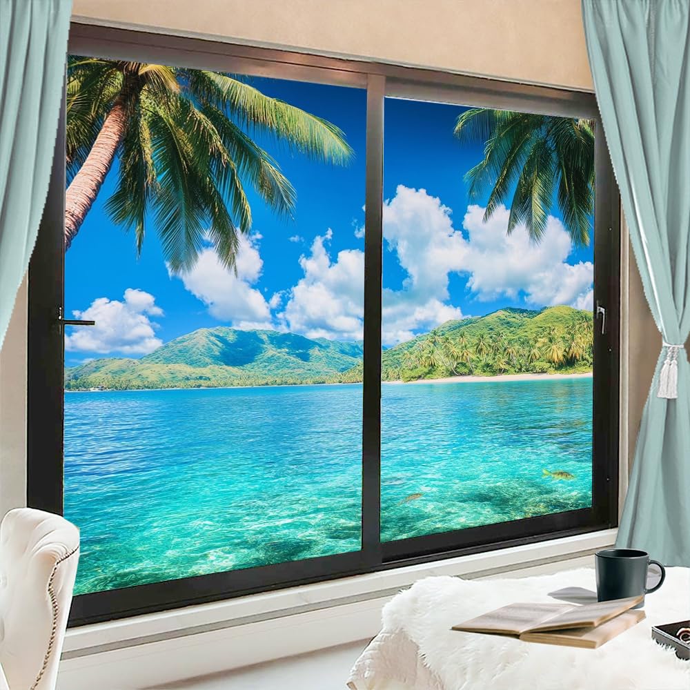 Modern Marble Leaves Frosted Stained Glass Window Film