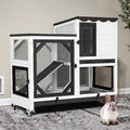 Gutinneen 2-Story Rabbit Hutch Bunny cage with Chew-Proof Ramp, Locking Leak-Proof Trays - Indoor/Outdoor 39.3" Wooden Rabbit Cage with Wheels for Rabbits, Guinea Pigs, Small Animal (Black and White)