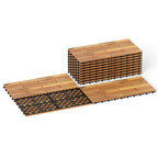 Goplus 12-Pack Acacia Wood Interlocking Deck Tiles (12 PCS,Brick)