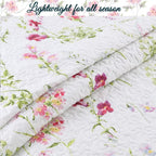 Cozy Line Home Fashions Light Pink Blue Flower Bloom Floral Garden Reversible Quilt Bedding Set, Coverlet Bedspread Lightweight for All Seasons (Carlotta, King - 6 Piece)