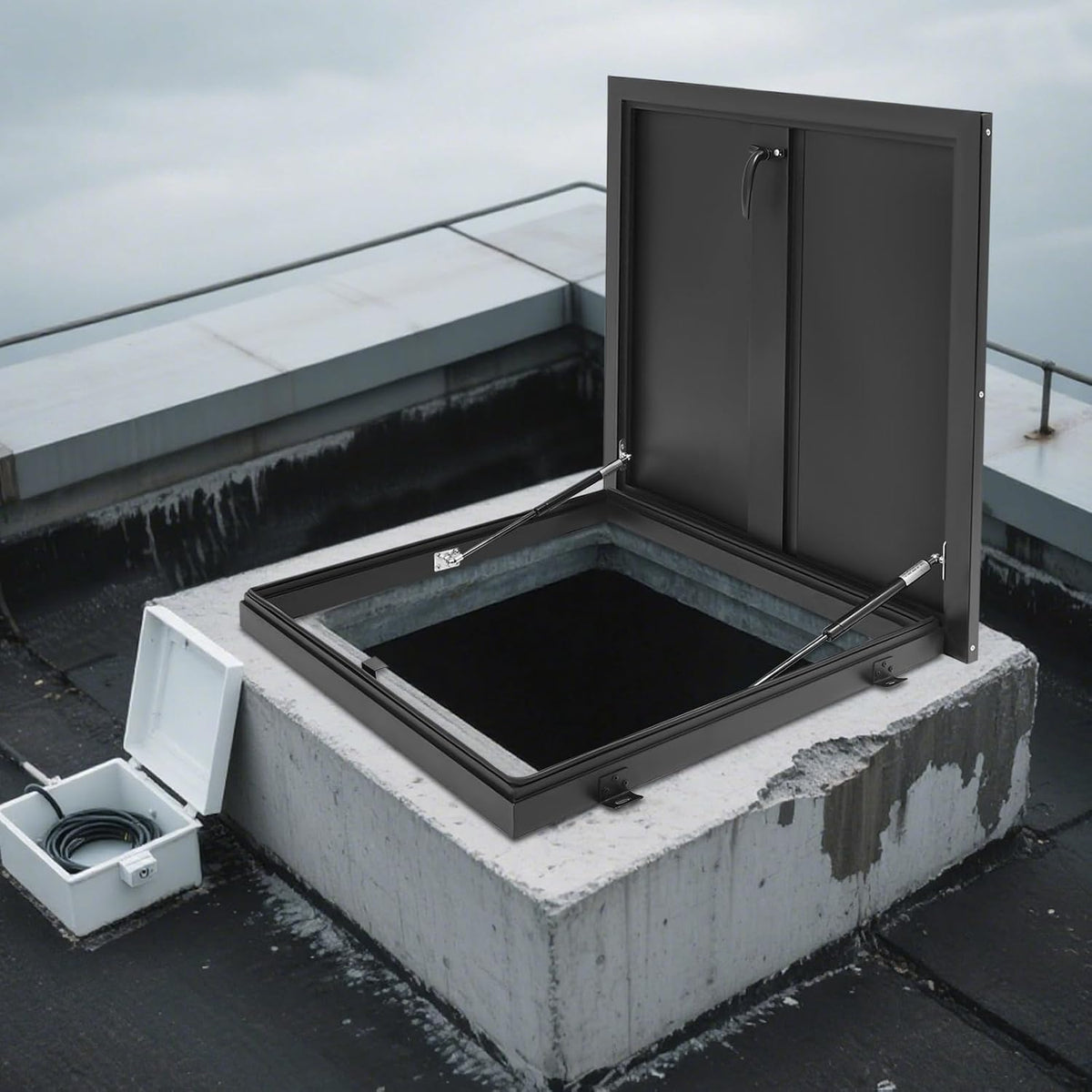 Roof Hatch, Roof Access Hatch,Roof Security Door with Hydraulic Support Rod and Switch Type Handle,Commercial Manhole Cellar Export Lid,Attic Skylights Roof Hatch Vent Access Door (Black-25.6x25.6)