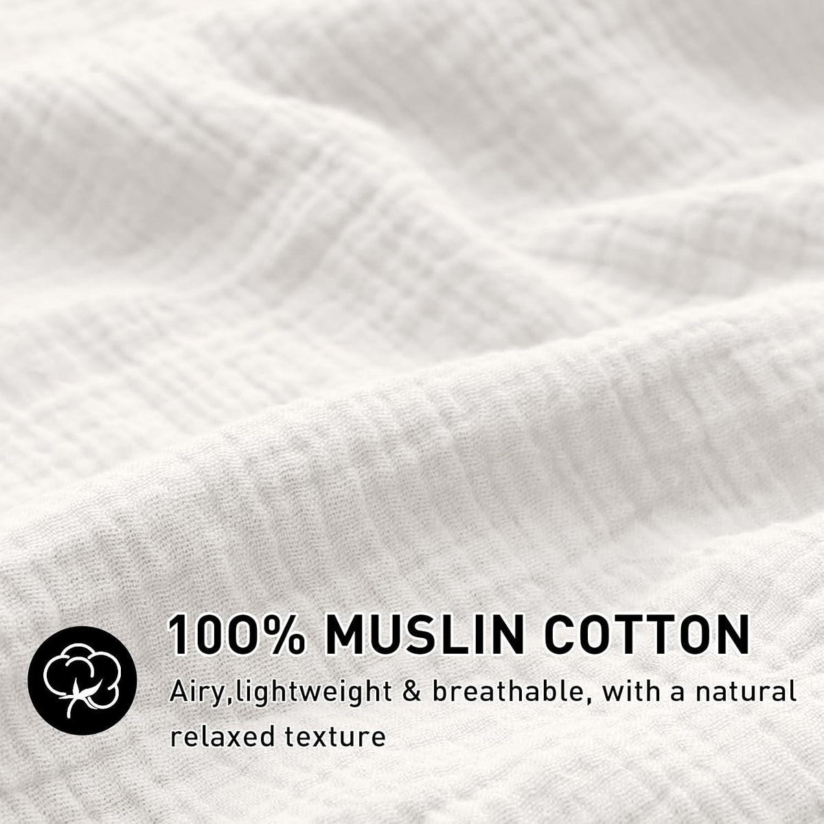 EMME Muslin Cotton Duvet Cover Set Linen Like Cream White King