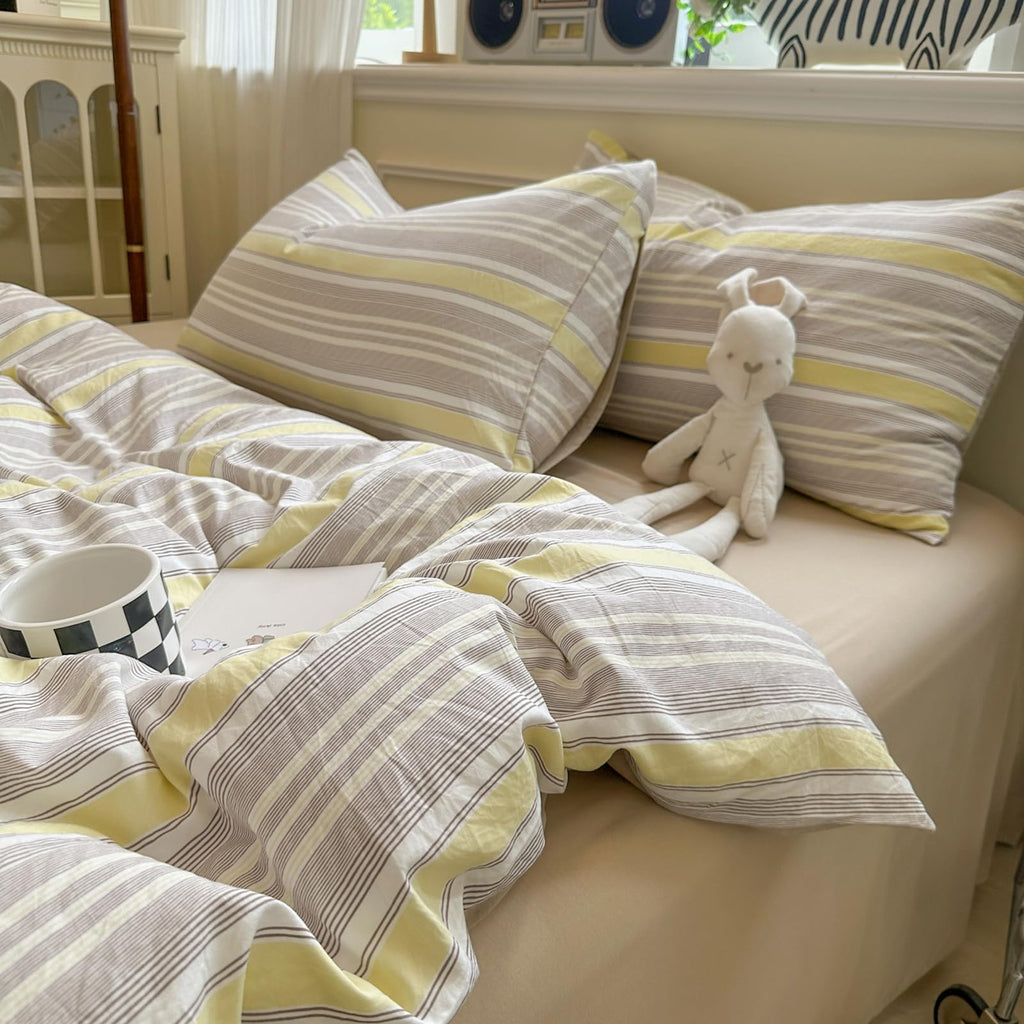 Plaid Duvet Cover Set Washed Cotton,Queen(90"x90"),Multicolor Gingham