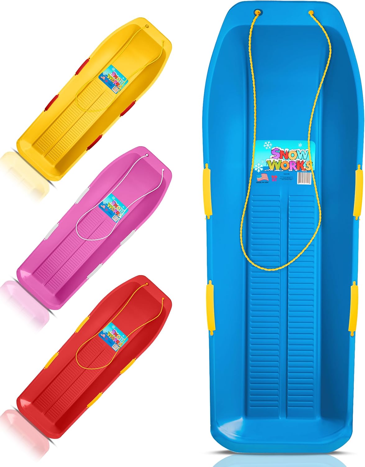 47.5" Toboggan Lifetime Sled: Durable High-Density Plastic Sleds for Adults, Kids, and Teens 2 Person Snow Sleds for Kids and Adults W/Handles and Pull Rope