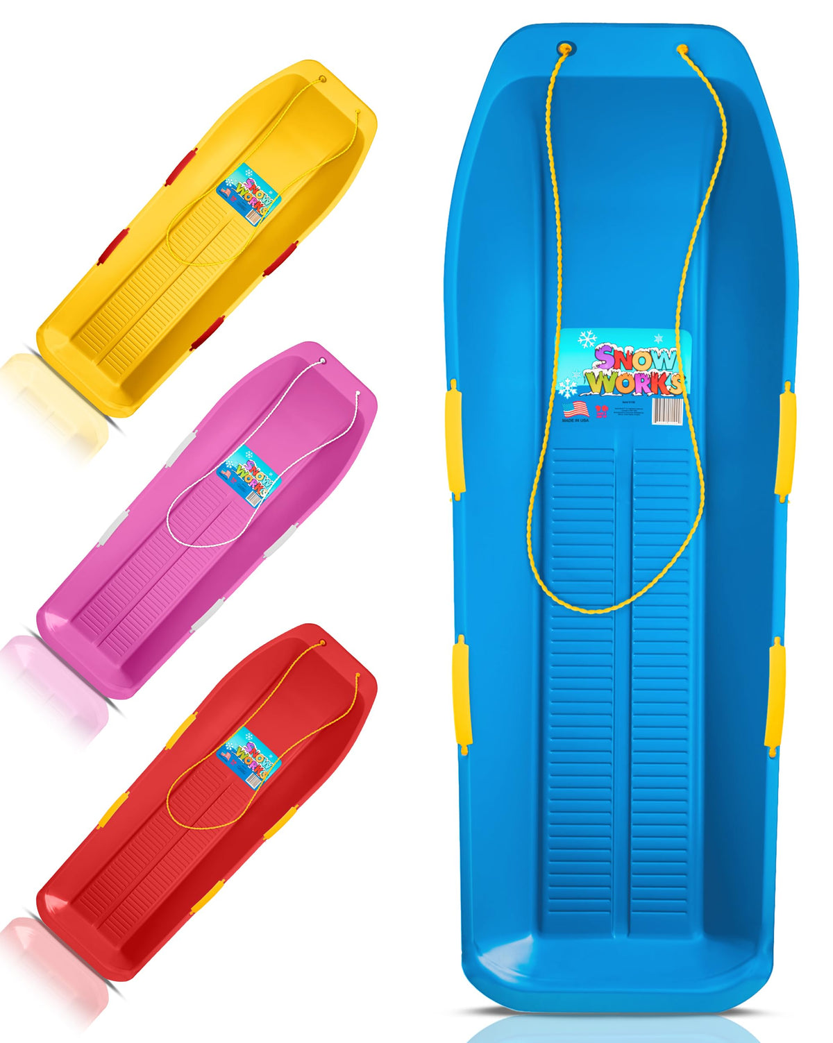 47.5" Toboggan Lifetime Sled: Durable High-Density Plastic Sleds for Adults, Kids, and Teens 2 Person Snow Sleds for Kids and Adults W/Handles and Pull Rope