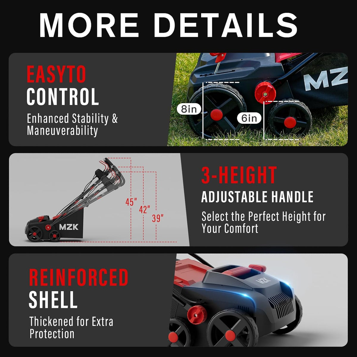 MZK Lawn Dethatcher Electric Scarifier with Bag,15In(RED)
