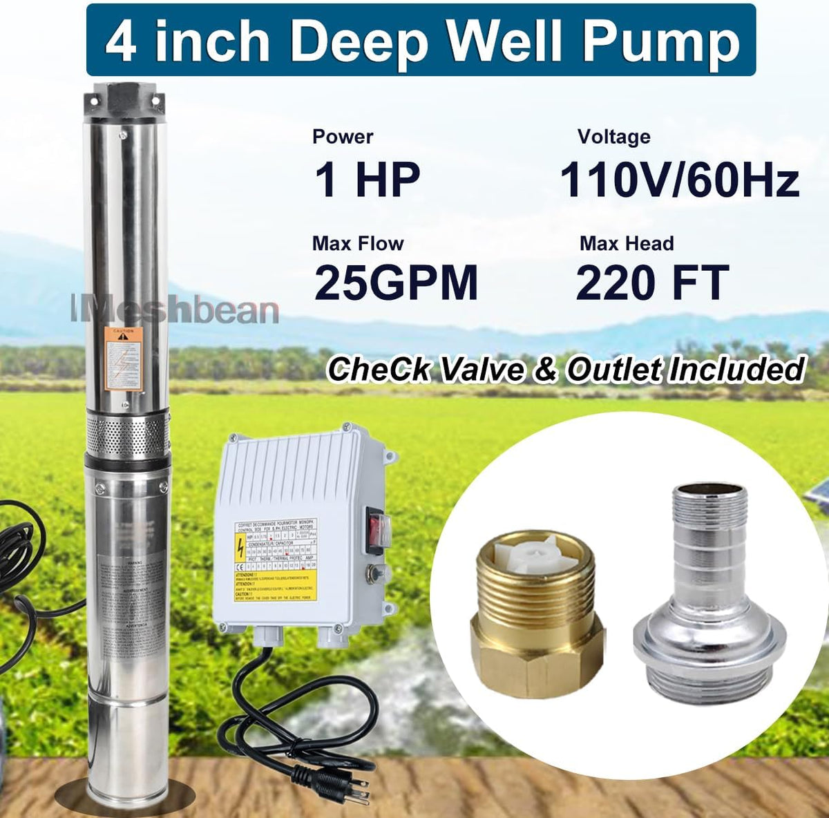 4" Deep Well Pump 110v Submersible Well Pump with Control Box with 50ft Power Cord Stainless Steel
