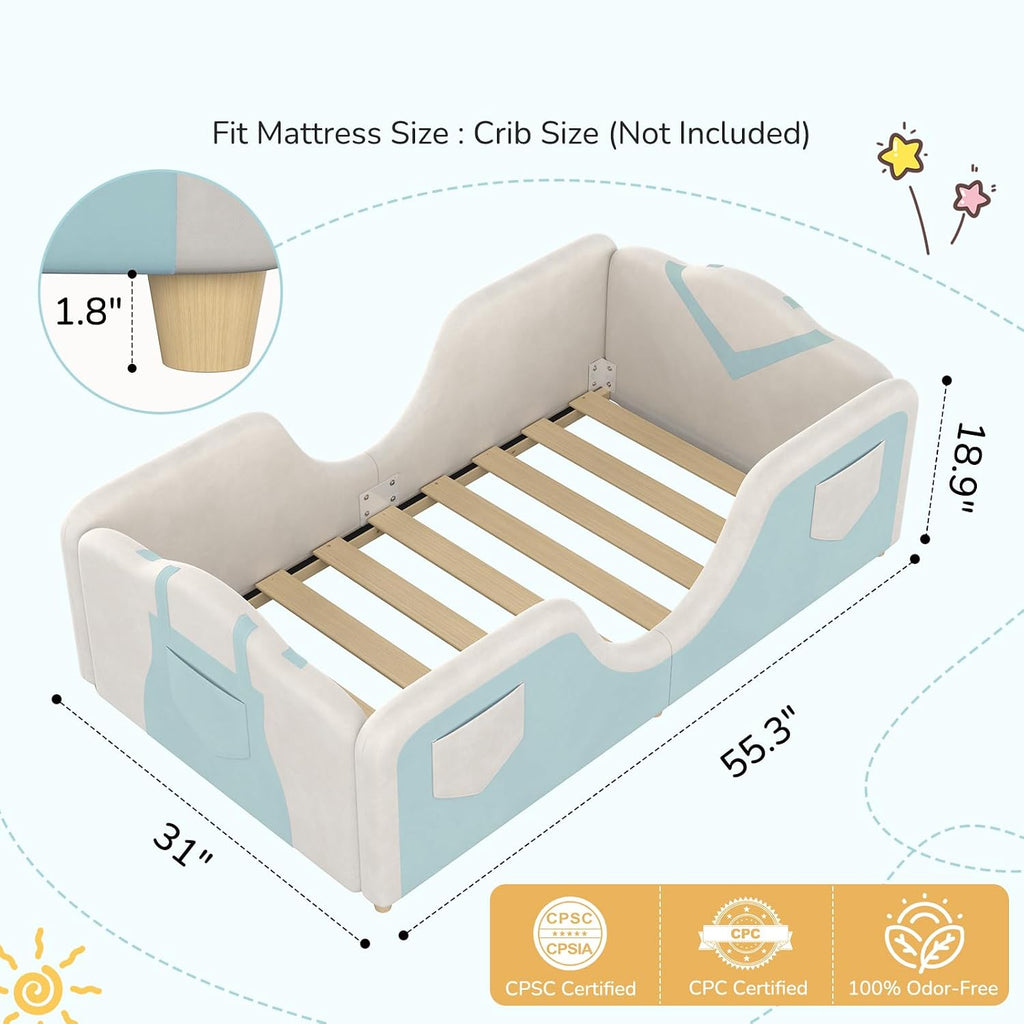 DoCred Toddler Bed, Upholstered Montessori Floor Bed with Dual Entrances