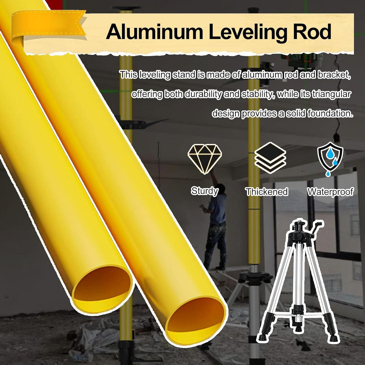 SRNSAEB Heavy Duty Laser Level Pole Mounting Bracket, 7.8' - 19.6' Stretchable Leveling Laser Tripod Stand, Floor to Ceiling Spirit Level Poles with Fine-Tuning Pan-tilt(3.0m/9.8ft)