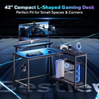 Bestier 42-Inch L-Shaped Computer Desk with Charging & LED, Black