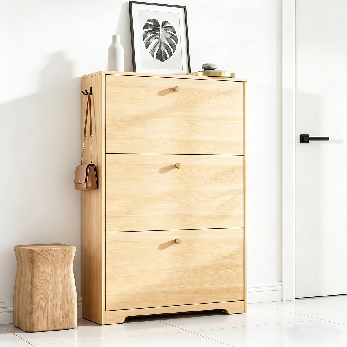 Nicetree Shoe Cabinet with 3 Flip Drawers, Narrow Shoe Organizer Cabinet, Freestanding Shoe Rack Cabinet, Modern Shoe Storage Cabinet for Entryway, Hallway, Foyer, White