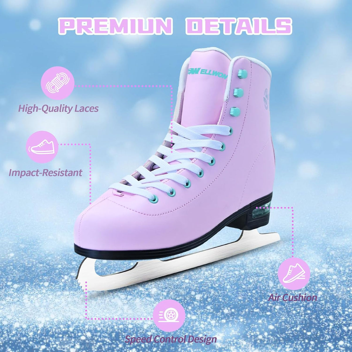 Ice Skates for Women, Adult Figure Skates with Air Cushion, Classic White Figure Skating Shoes Size 5 6 7 8 8.5 9 10 10.5 with Velvety Lining for Indoor& Outdoor