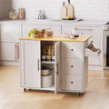 GRUSIGN 49.6" Kitchen Island on Wheels with Storage-Multifunctional Kitchen Island Cart with Drop Leaf, Rolling Island with Spice/Towel Rack,Expandable Island Table Kitchen,White