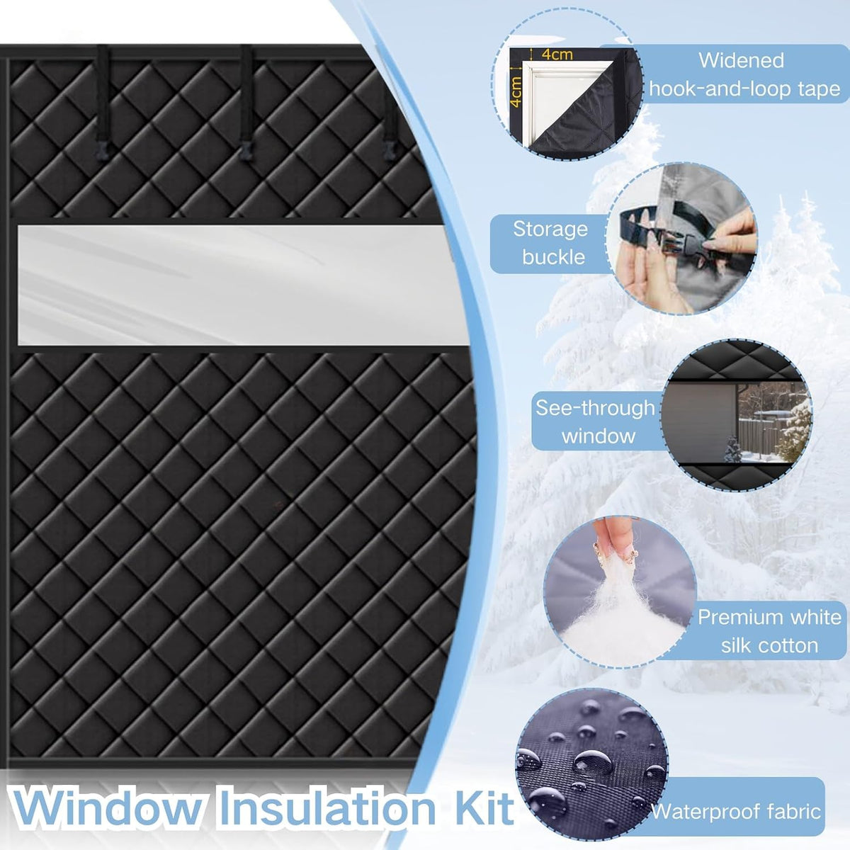 Window Insulation Kit For Window, 3 Laye Thicken Insulated Window Cover, Window Insulation Film With Clear Window, For Winterizing Keeping Home Warm(Gray,75x98in/191x249cm)