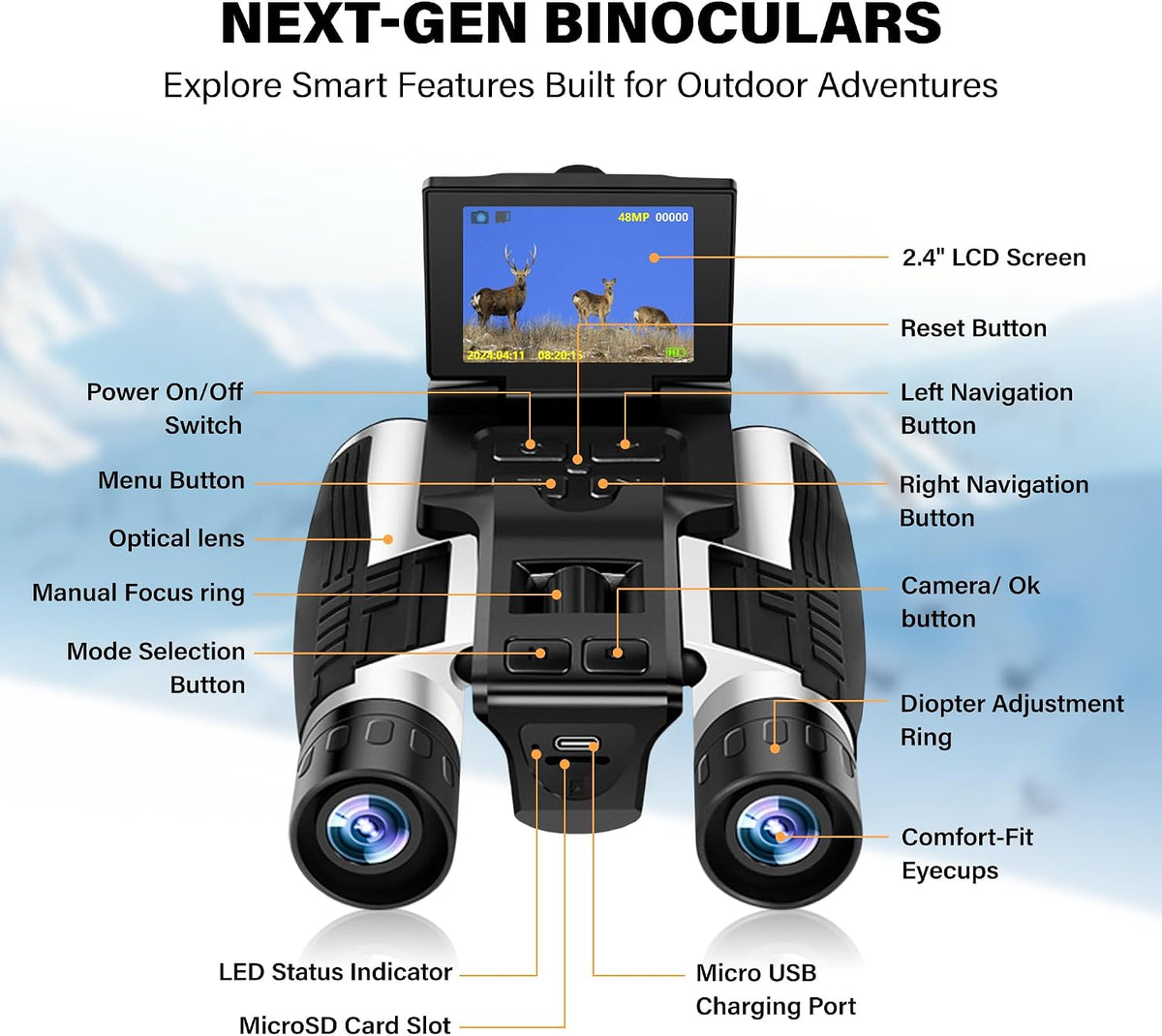 Binoculars with Camera Built in – 12x32 HD Zoom, 2" LCD Display, 48MP Photos & 2.5K Video, Ideal for Bird Watching, Concerts & Outdoor Adventures, Includes 32GB SD Card & Tripod