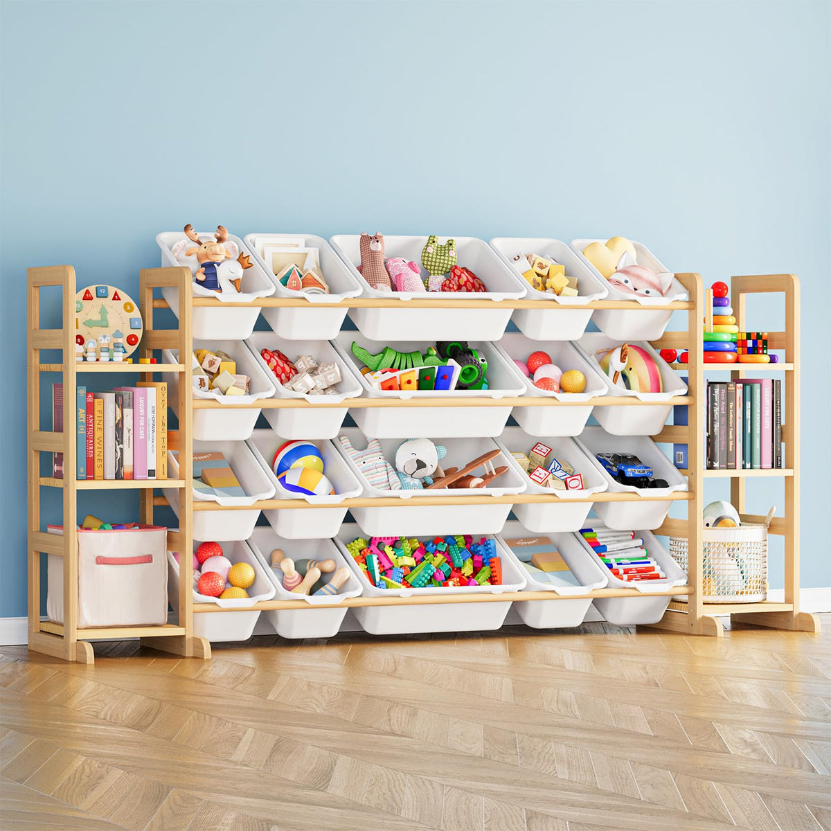 SpaceAid Toy Storage Organizer with 6 Shelves and 12 Bins, Bookshelf/Bookcase, Kids Bin Shelf, Toys Box for Playroom Organization for Bedroom & Room Decor, White, 52.3" W