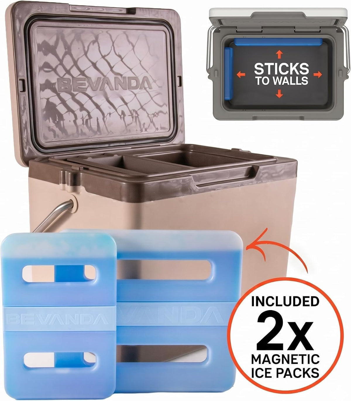 Bevanda - 20qt Verge Insulated Lunch Box - Durable Cooler with Magnetic Ice Packs - Hard Shell Cooler for Jobsite & All Day Temperature Control