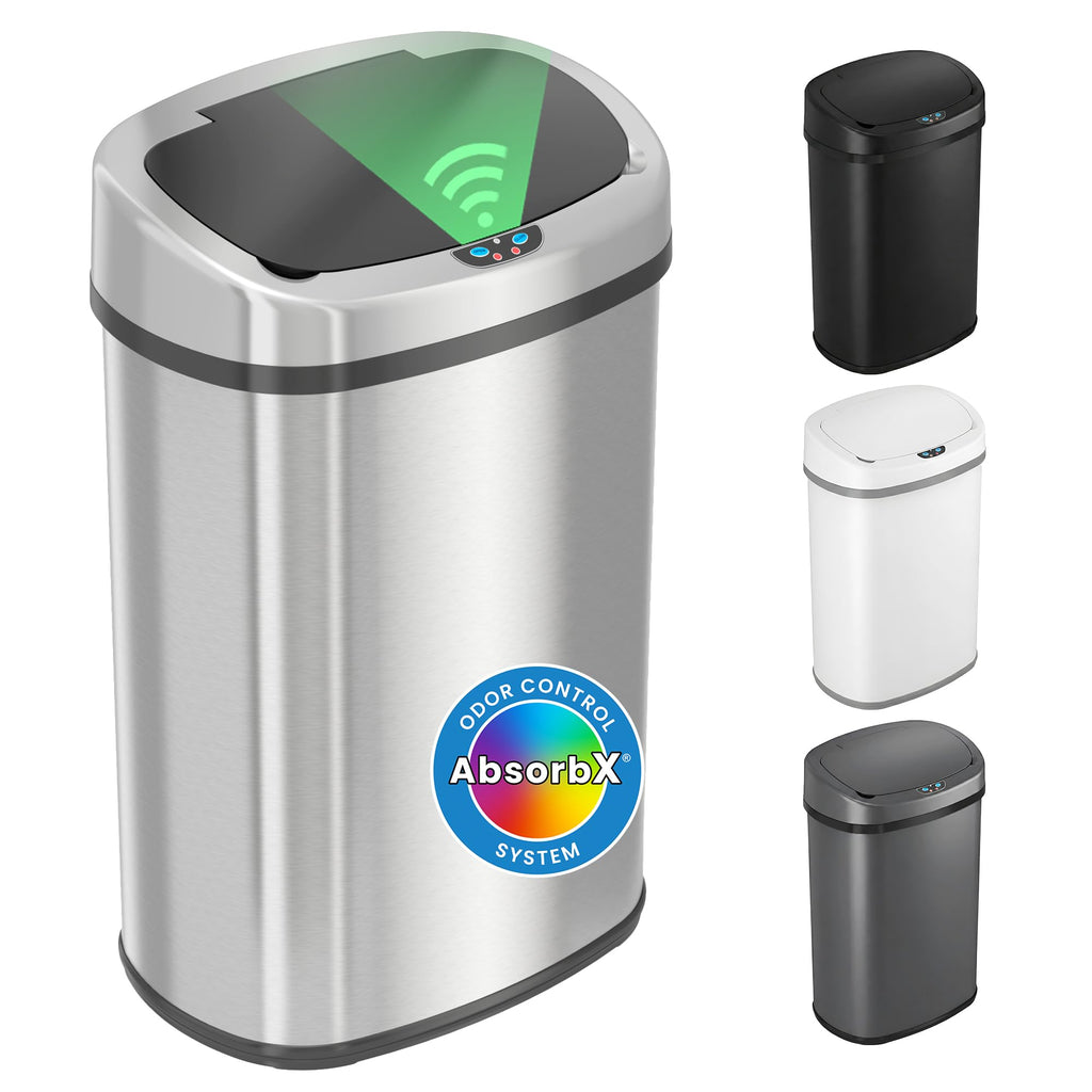 iTouchless Patented 13 G Stainless Steel Sensor Trash Can | AbsorbX Filter