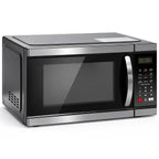 Countertop Small Microwave Oven 0.9 Cu. Ft, 900W Compact Microwave with LED Lighting, 6 Auto Menus, Turntable, Child Lock, Easy-Clean, Memory for Kitchen, Home, Dorm Essentials, Stainless Steel