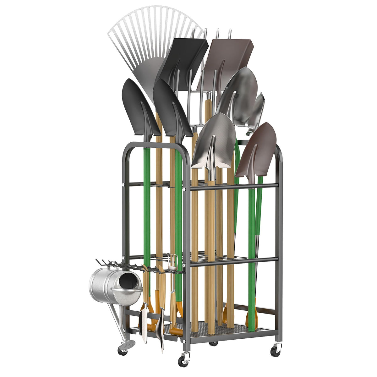 WALMANN Garden Tool Organizer with Wheels, Rakes/Shovels/Yard Tools Stand