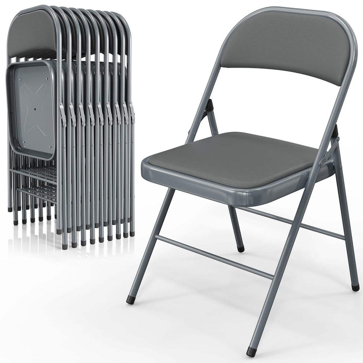 VINGLI 10 Pack Folding Chairs with Padded Seats, Metal Frame with Pu Leather Seat & Back, Capacity 350 lbs, Black