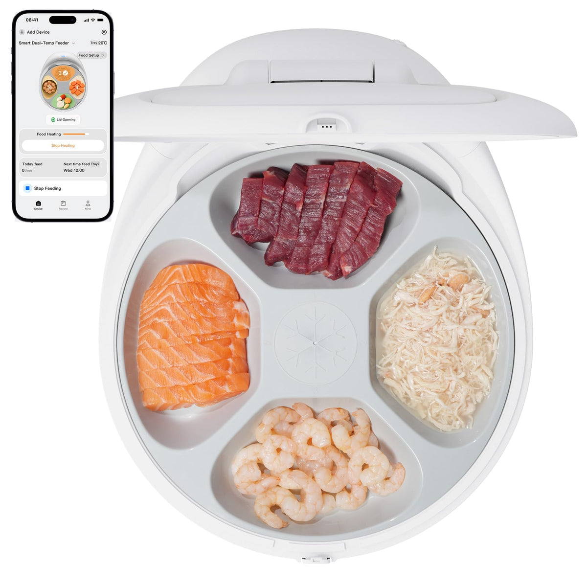 Automatic Wet Food Cat Feeder, 24H Food Freshness Smart Dual‑Temp Refrigerated Cat Feeder with Semiconductor Cooling & Pre‑Heating, App‑Controlled, Easy to Clean, 4‑Day Feeding Schedule