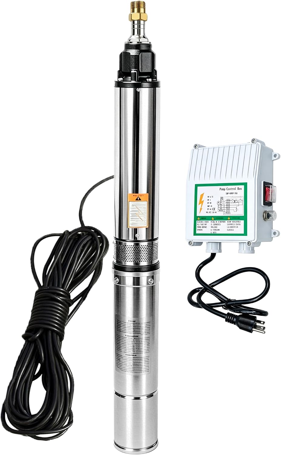 Deep Well Submersible Pump, 1HP 110V Well Pump with Control Box & 50FT Power Cord,33GPM 305FT Max Head