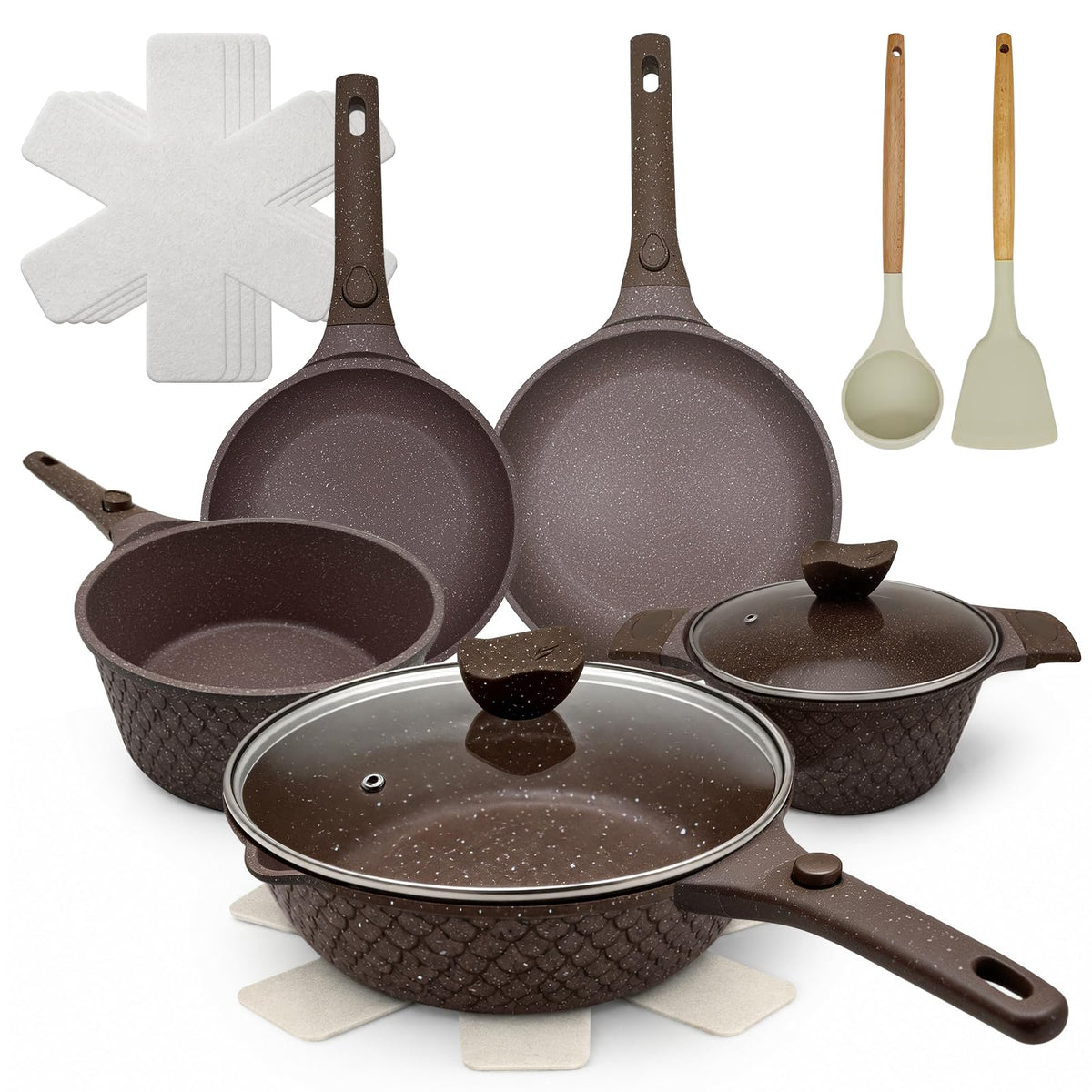 16PCS Nonstick Pots and Pans Set, Premium Nonstick Cookware with Lids and Utensils, 2.4QT to 8.8QT Casseroles, Healthy Kitchen Cookware Set, Dishwasher Safe, Induction Compatible, Black