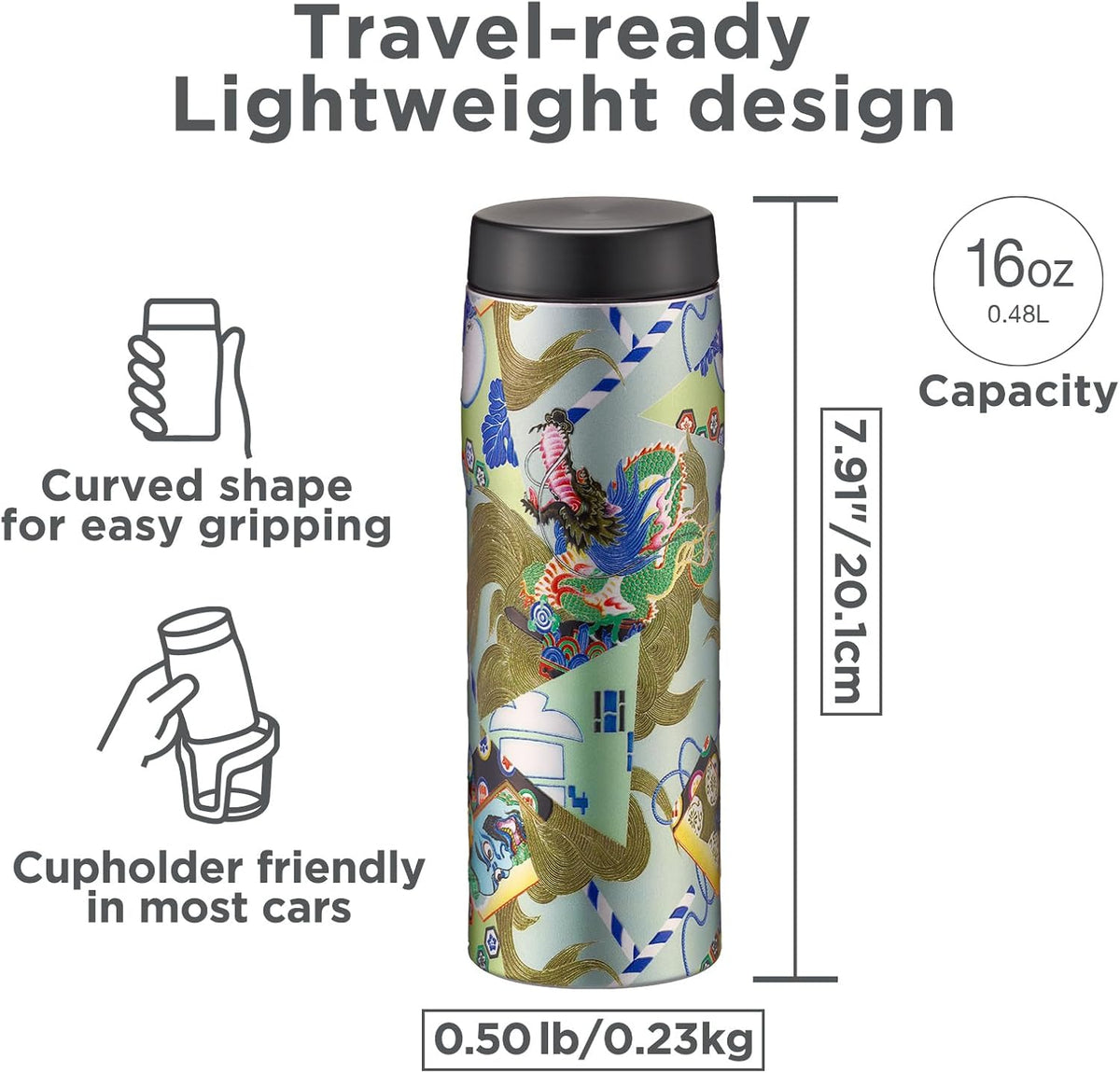 Tiger Made in Japan Insulated Travel Mug, 16oz (480ml) - 100-Year Kyoto Yuzen Tradition Design, Premium Stainless Steel Vacuum Water Bottle, with Luxury Paulownia Gift Box, MJX-B481DG, Burnt Orange