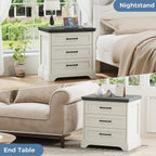 DUMOS Farmhouse Nightstand with Built-in Charging Station & USB Ports