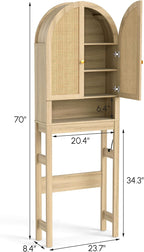 HMstone Over The Toilet Storage Cabinet, Arched Bathroom Organizer and Storage with Rattan Doors and Adjustable Shelf, Space-Saving Freestanding Bathroom Modern Storage Cabinet Over Toilet (Natural)