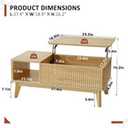 LYNCOHOME Fluted Lift Top Coffee Table with Storage, Modern Coffee Table for Living Room, Home Office(Natural)