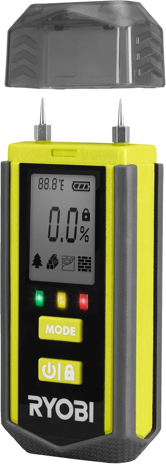 RYOBI - RBPINMM1 Moisture Tester – Wood and Building Materials Detection, Large LCD Display, Compact, Perfect Renovation