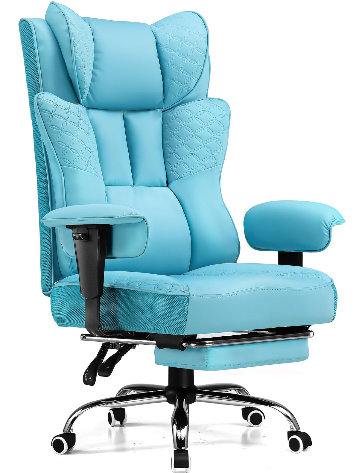GTPLAYER Big and Tall Office Chair Wide Ergonomic Gaming Chair with Deluxe Embossing Designed Leather with Foot Rest,150°Reclining Adjustable Soft Armrests Pocket Spring Back Support and Pillow