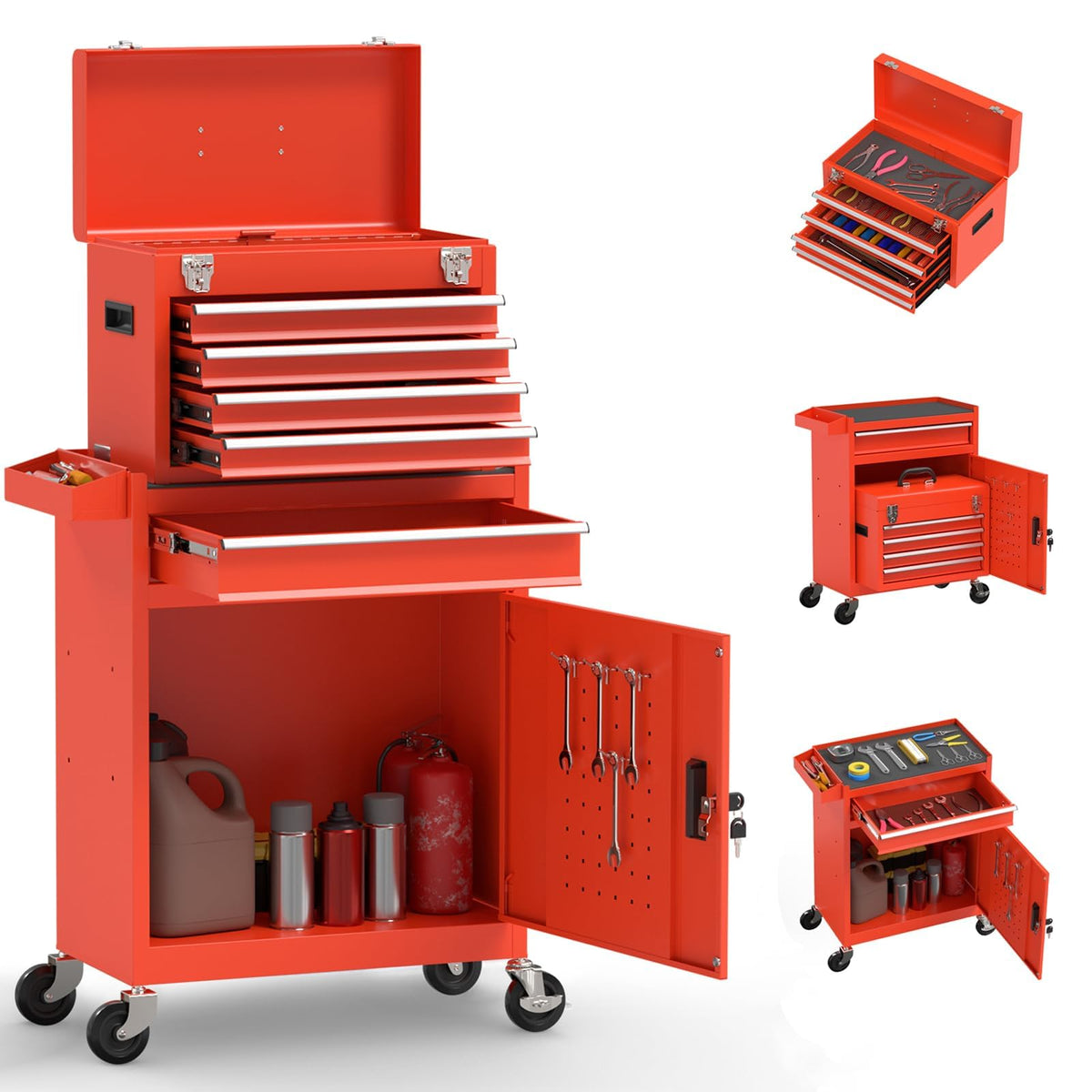 8 Drawer Rolling Tool Chest, High Capacity Tool Box with Lockable Wheels and Drawers, 2 in 1 Portable Toolbox Organizer Storage Cabinet For Garage, Warehouse, Repair Shop