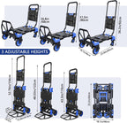 Folding Hand Truck, 2 in 1 Portable Heavy Duty Carrying Moving Dolly Cart with 4 Foldable Wheels and Retractable Handle Duty 330lbs (Blue)