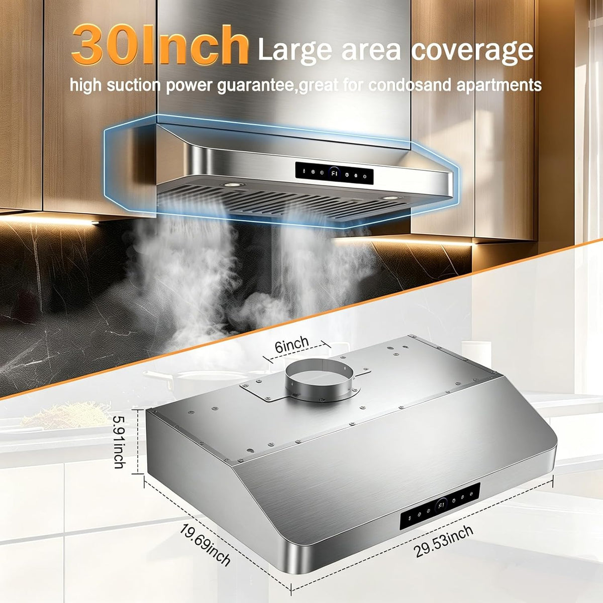 30 Inch Under Cabinet Range Hood, 1200 CFM