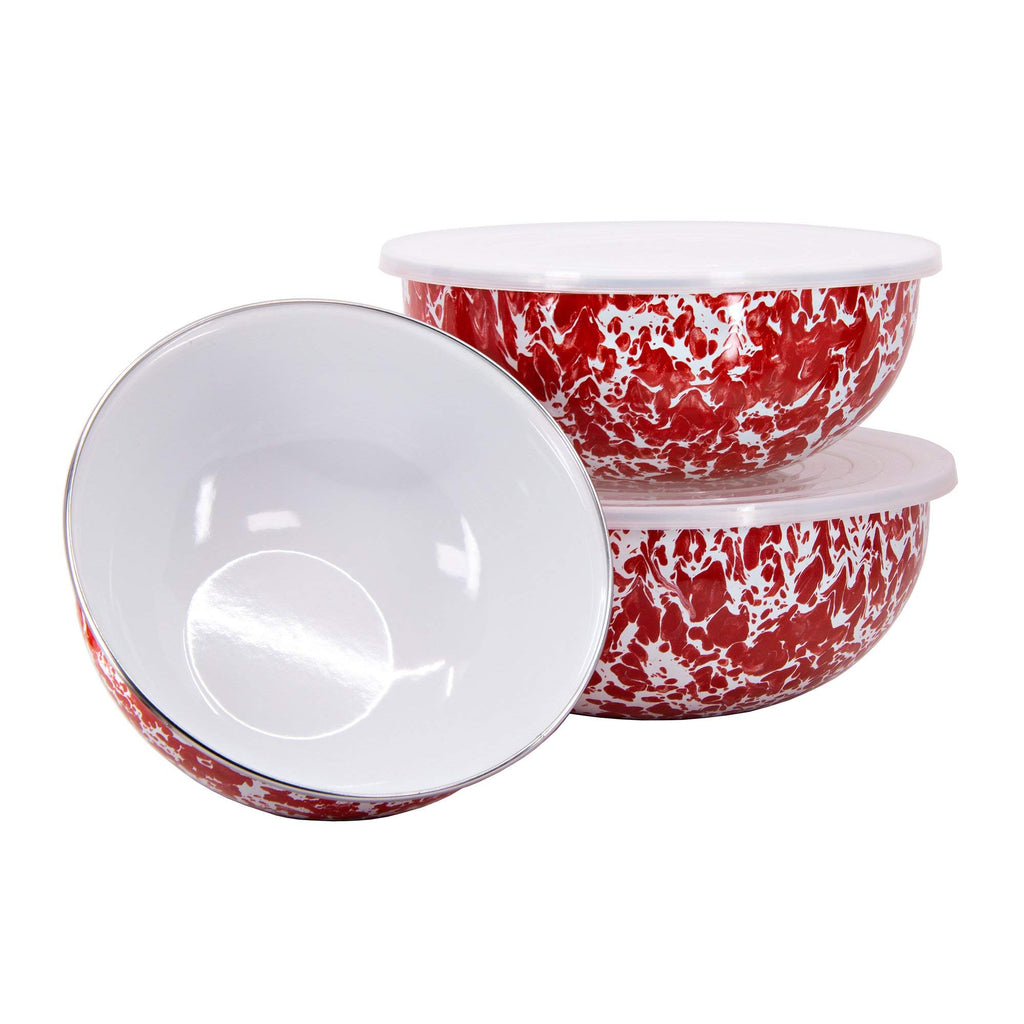 Golden Rabbit Enamelware Nested Mixing Bowls with Lids, Set of 3, Lagoon
