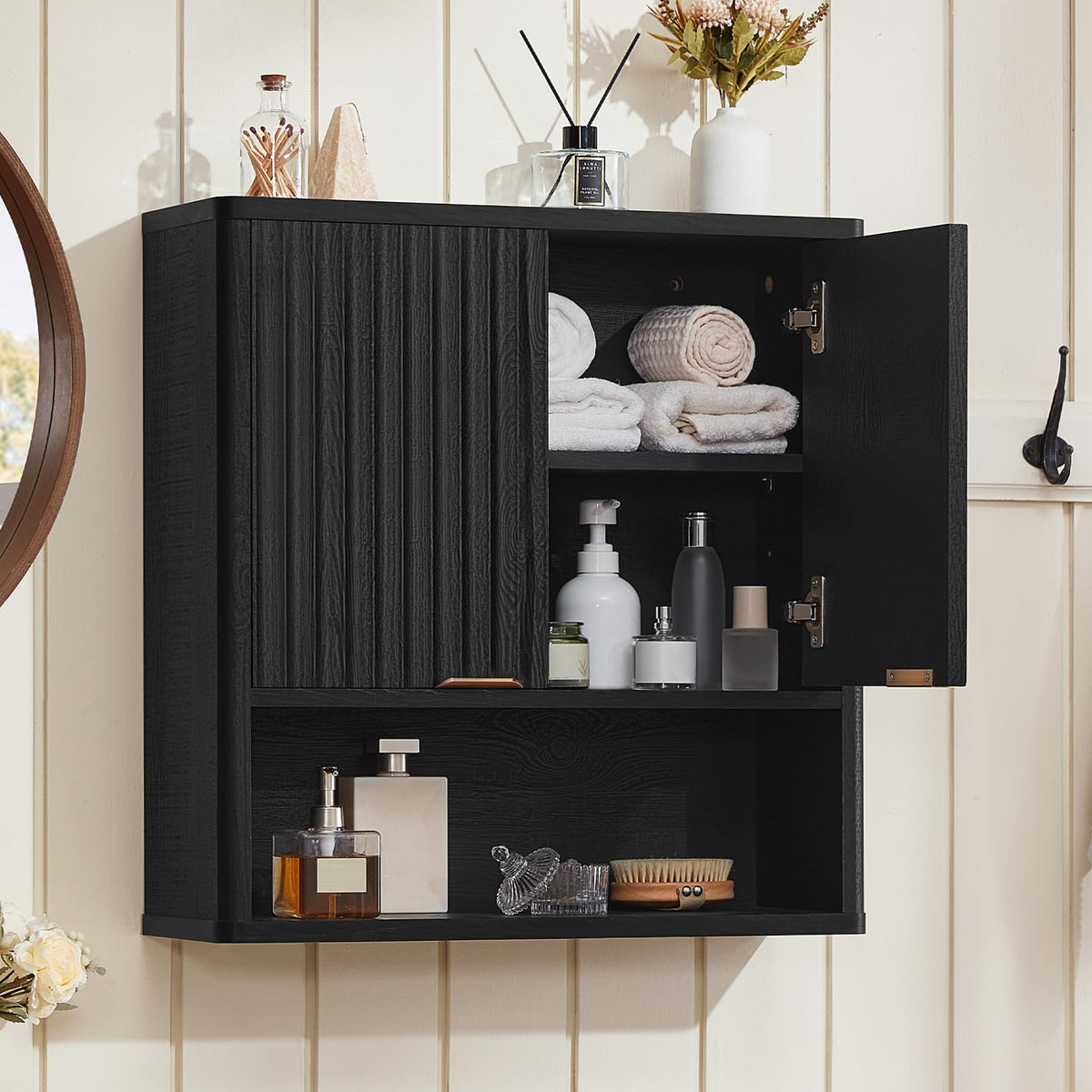 LEYAOYAO 68" Modern Fluted Over The Toilet Storage Cabinet, a Sliding Door