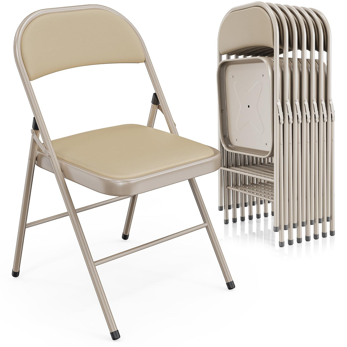 VINGLI 10 Pack Folding Chairs with Padded Seats, Metal Frame with Pu Leather Seat & Back, Capacity 350 lbs, Black
