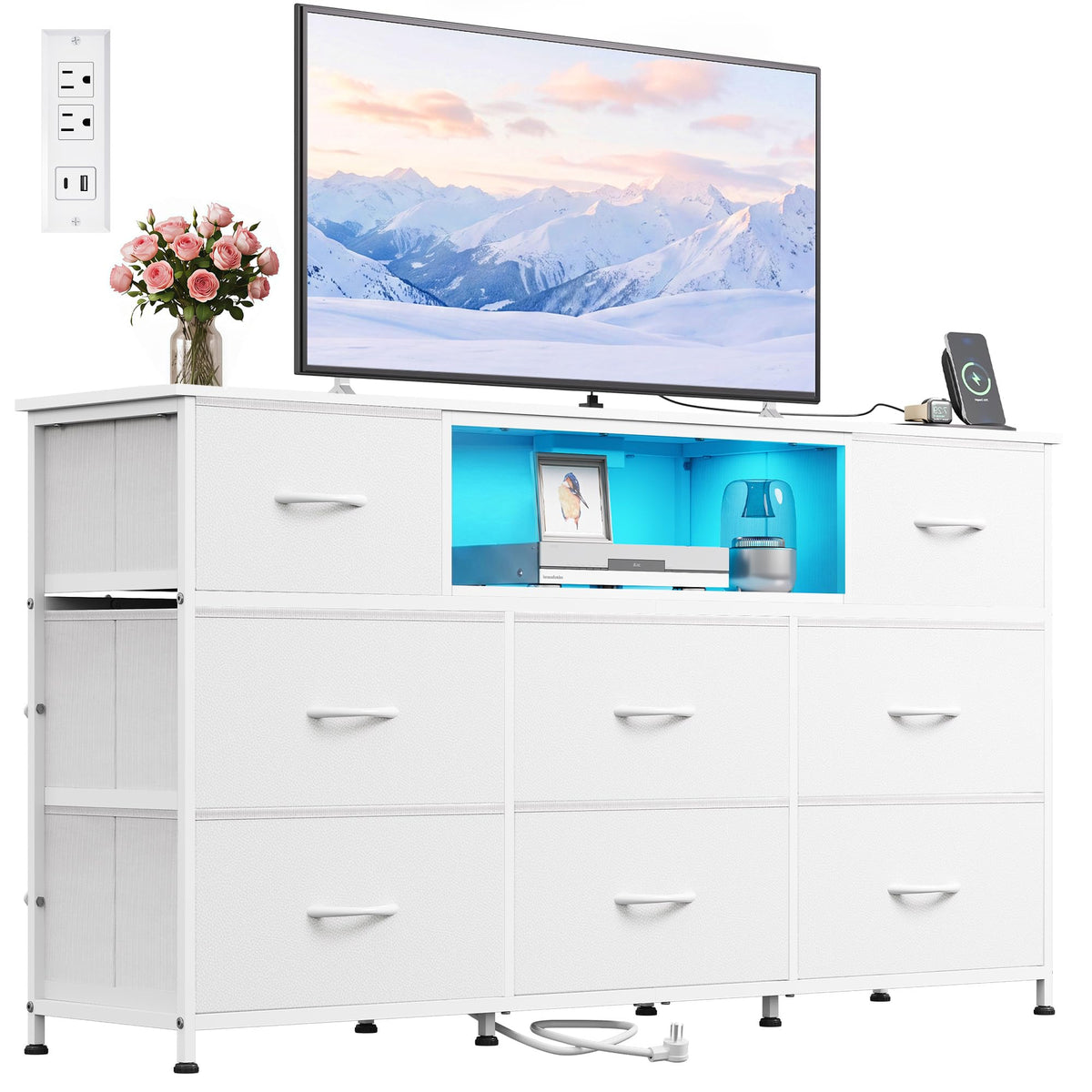 WLIVE LED Dresser TV Stand for 75 Inch TV, 12 Drawers, Black