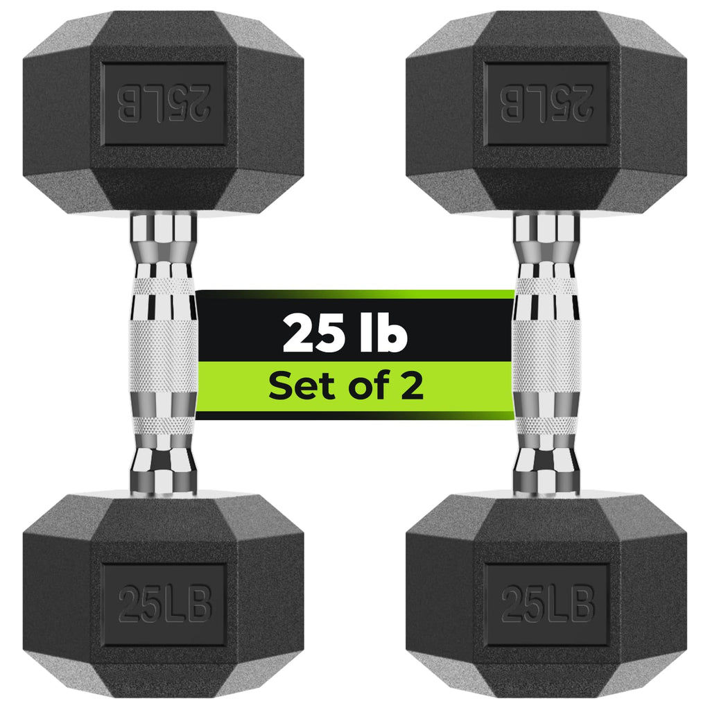 HANDBODE Hex Dumbbell Set of 2, Rubber Encased Fixed Dumbbells, 2.5-65 lb