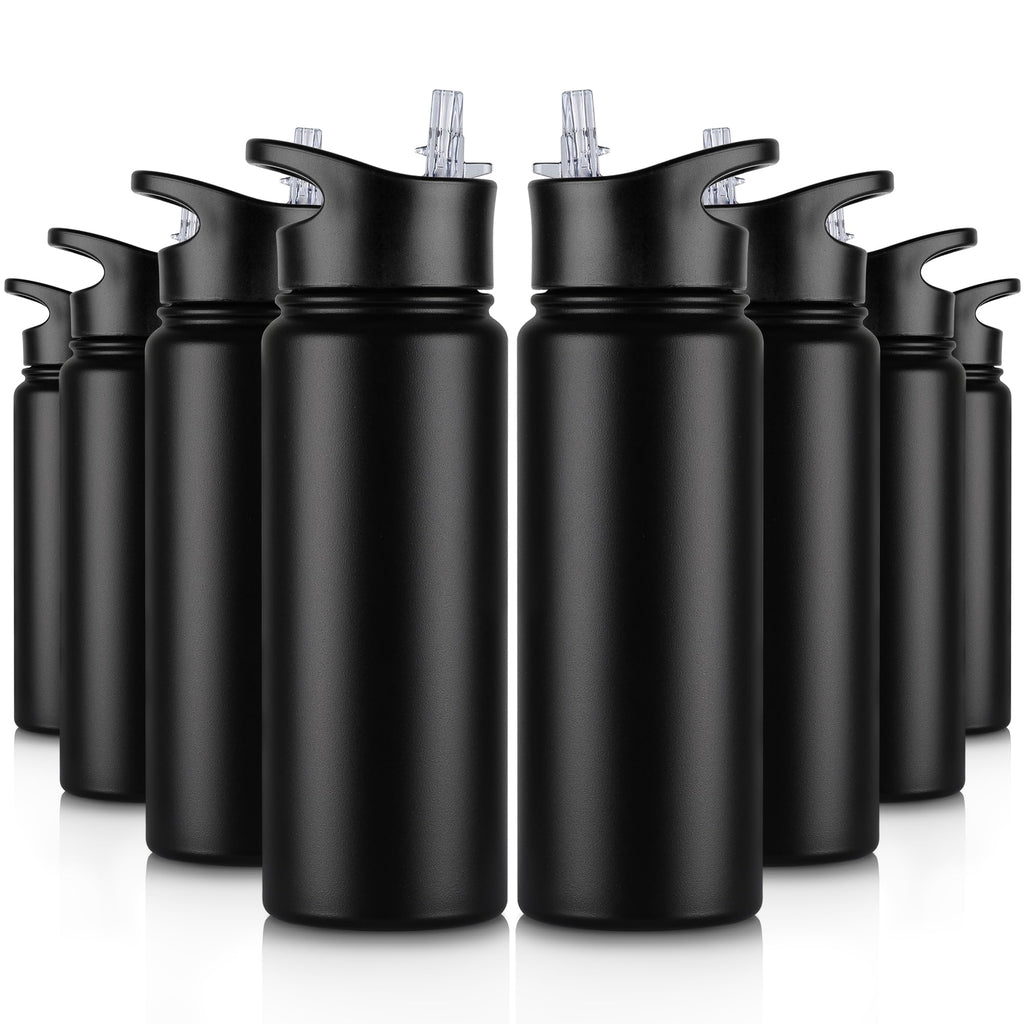 32 oz Insulated Water Bottle Bulk 8 Pack, Stainless Steel Sports Water Bottles with Straw Lid & Wide Mouth Lids, Double Walled Vacuum, Leak Proof, White