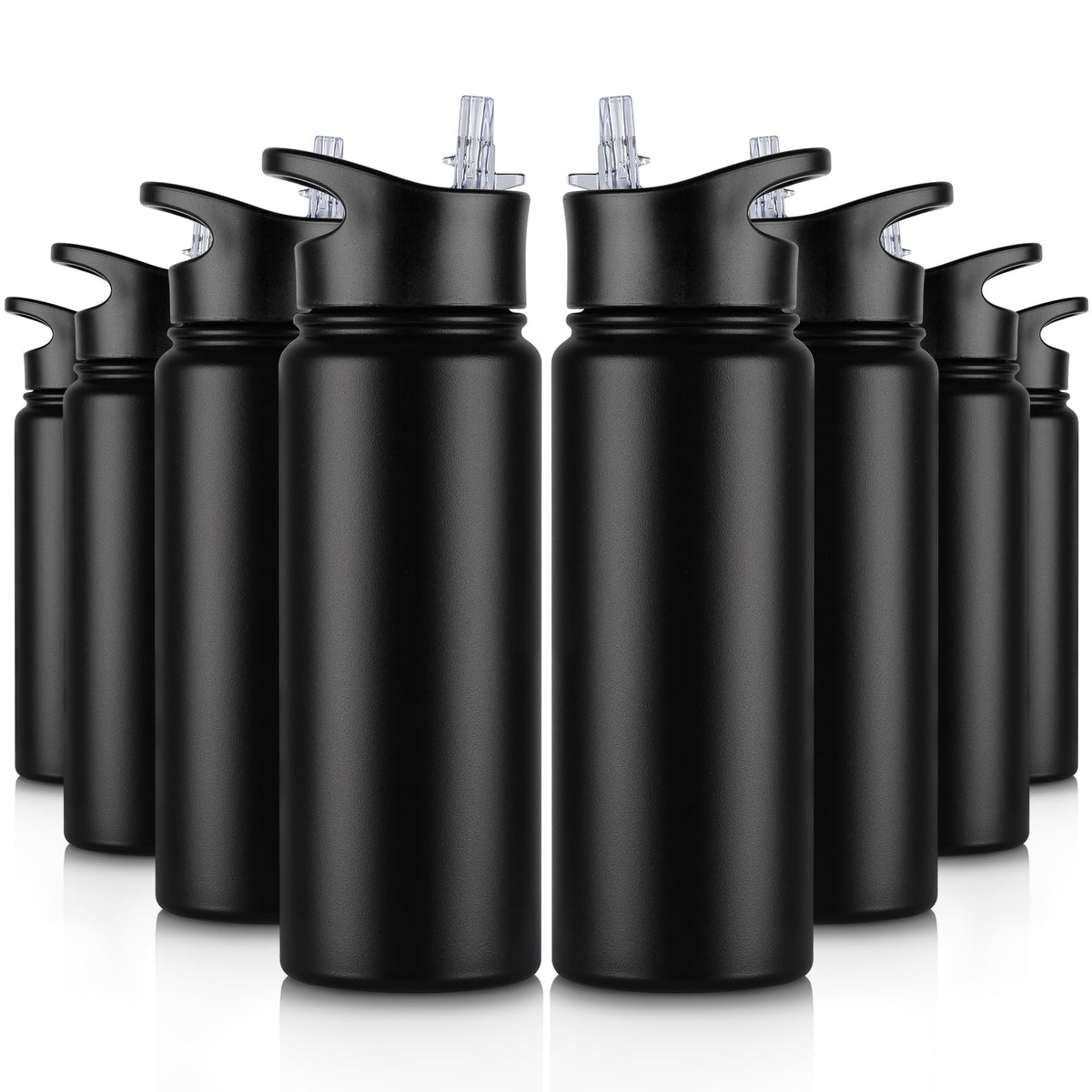 32 oz Insulated Water Bottle Bulk 8 Pack, Stainless Steel Sports Water Bottles with Straw Lid & Wide Mouth Lids, Double Walled Vacuum, Leak Proof, White