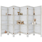 TEAKMAMA Room Divider, Room Divider with Shelves, 4 Panel,Distressed White