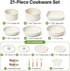 21Pc Detachable Handle Ceramic Nonstick Cookware Set, Induction Pots & Pans