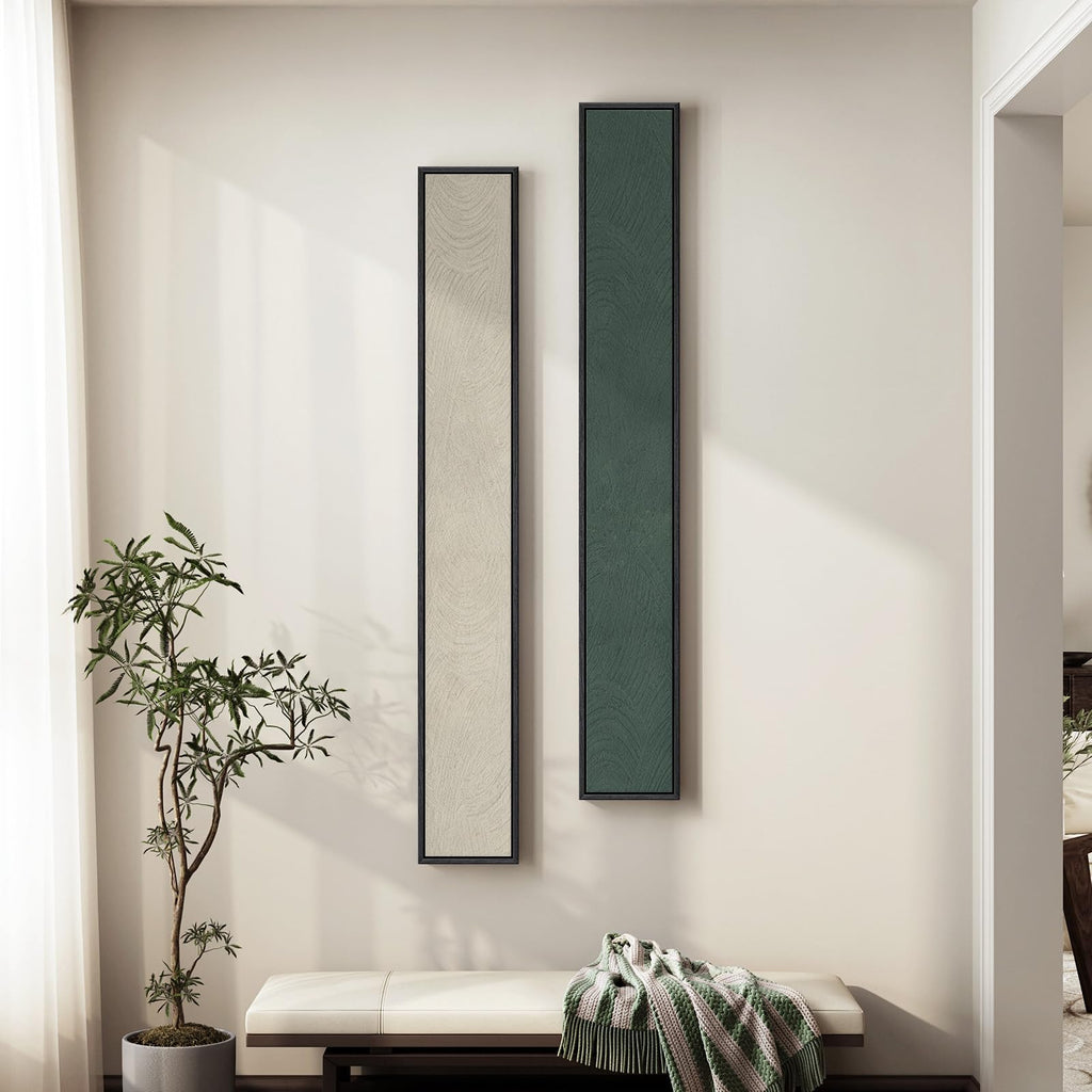 Large Framed Beige Cream Abstract Vertical Wall Art for Hallway, 2 Piece
