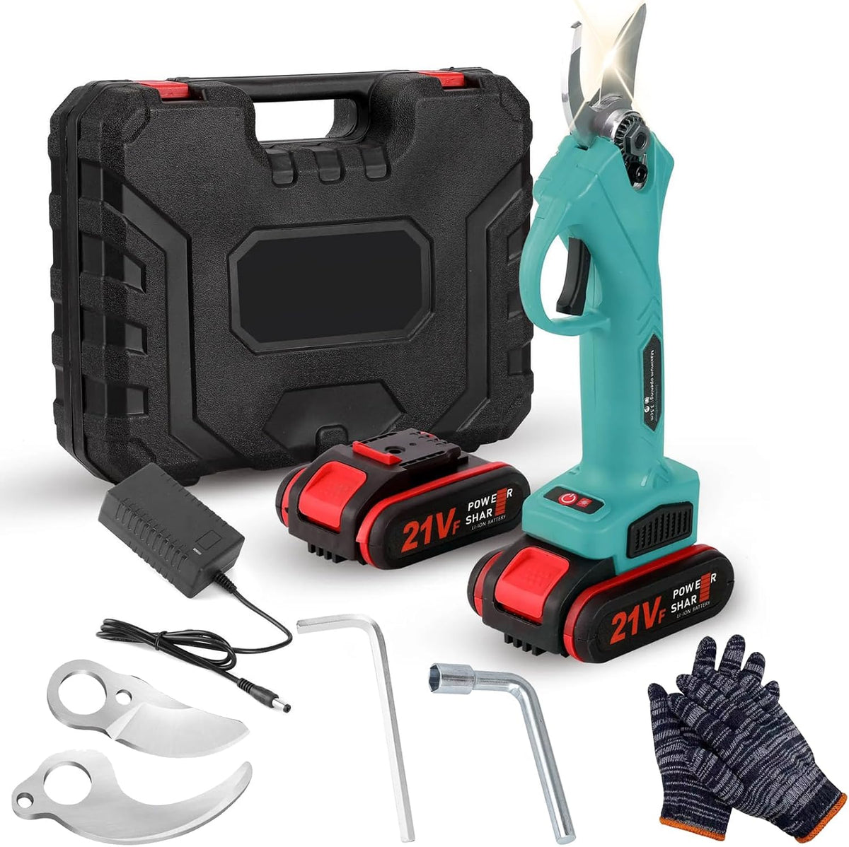 2026 New Power Shears, 1.2" Cutting Diameter Portable Cordless Pruning Shears for Gardening with 2 Pcs 2000mAh Rechargeable Batteries & 1 Replacement Blades Set (Green-2pcs Battery)