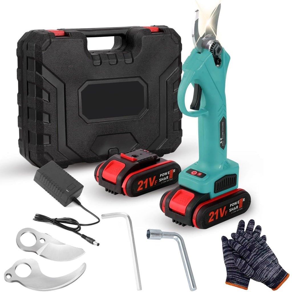 2026 New Power Shears, 1.2" Cutting Diameter Portable Cordless Pruning Shears for Gardening with 2 Pcs 2000mAh Rechargeable Batteries & 1 Replacement Blades Set (Red-2pcs Battery)